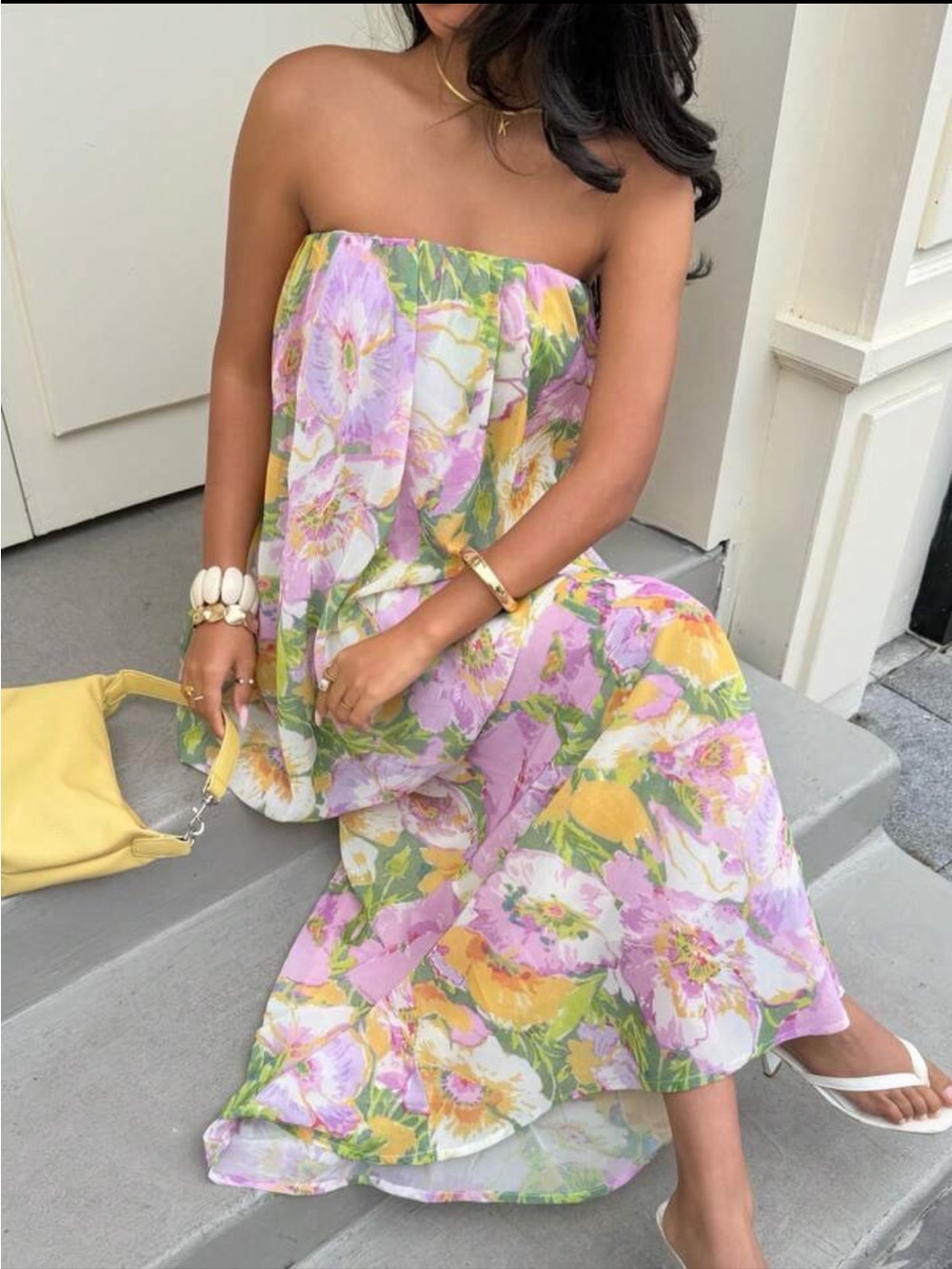 Floral Pink and Yellow Maxi Dress with Green Accents - Picture 7 of 8